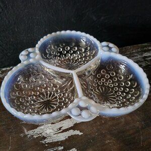 Vintage Fenton Hobnail Opalescent Hobnail Divided Candy Dish Relish Dish